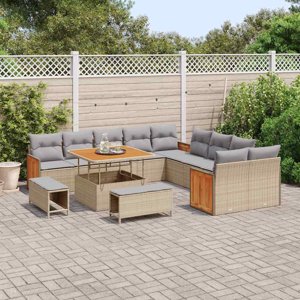 Garten-Sofa-Set 13 pcs Beige und Hellgrau 100 x 100 x 71 cm